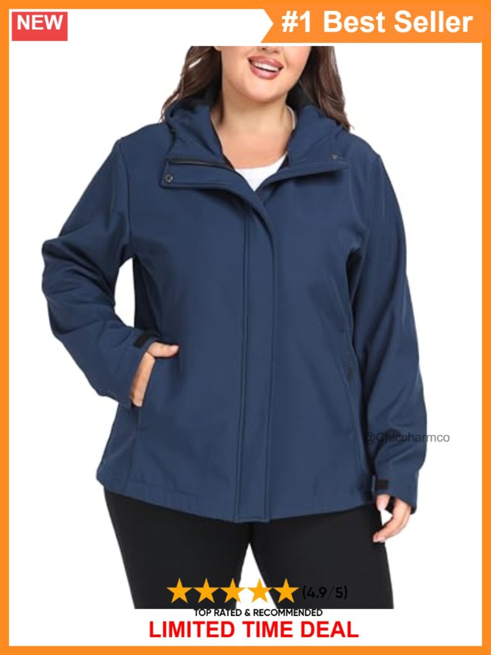 Women's Plus Size Softshell Fleece Lined Hooded Jacket Windproof Waterproof